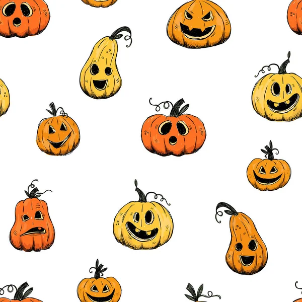Cute Hand Drawn Halloween Seamless Pattern Pumpkins Great Textiles Surfaces — Stockový vektor