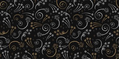 Eğlenceli el çizimi havai fişekler, kusursuz desen, tekstil için harika, ambalaj, pankart, duvar kağıtları - vektör tasarımı