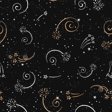 Eğlenceli el çizimi havai fişekler, kusursuz desen, tekstil için harika, ambalaj, pankart, duvar kağıtları - vektör tasarımı