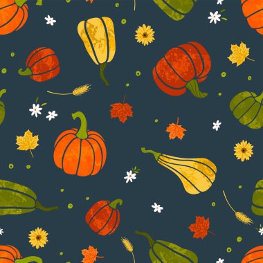 Güzel el çizimi balkabağı deseni, el çizimi balkabakları Şükran Günü arkaplanı, tekstil, pankart, duvar kağıtları, ambalaj - vektör tasarımı