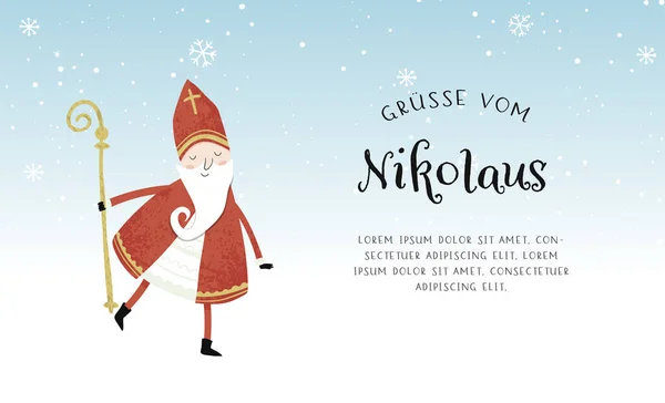 Lovely Desenhado Personagem Nikolaus Texto Alemão Dizendo Saudações Nikolaus Ótimo — Vetor de Stock