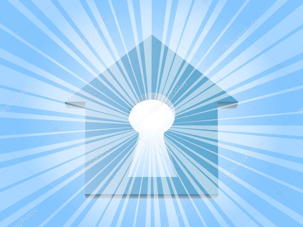 Silhouette of the house, sun and tree. Symbol of buying or selling a home or a dream.