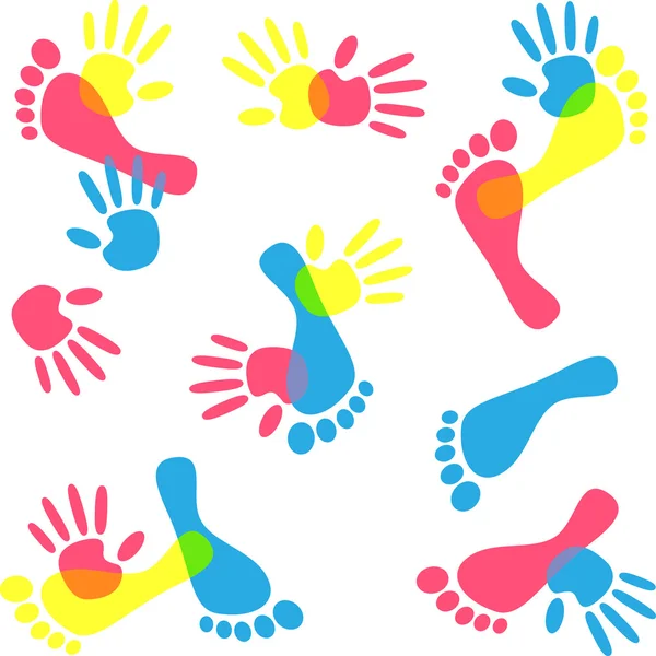 Nyomatok színes kéz és a láb — Stock Vector