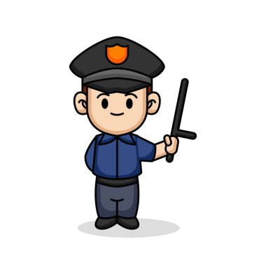 Üniformalı, maskot tasarımlı sevimli bir polis memuru.