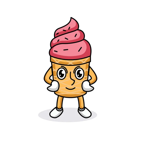かわいいアイスクリームコーンマスコットのロゴデザイン — ストックベクタ