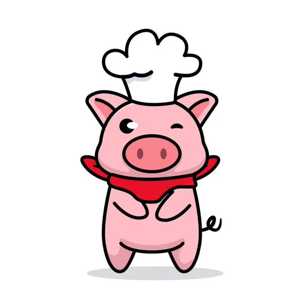 Cute Bayi Piggy Logo Maskot Koki - Stok Vektor