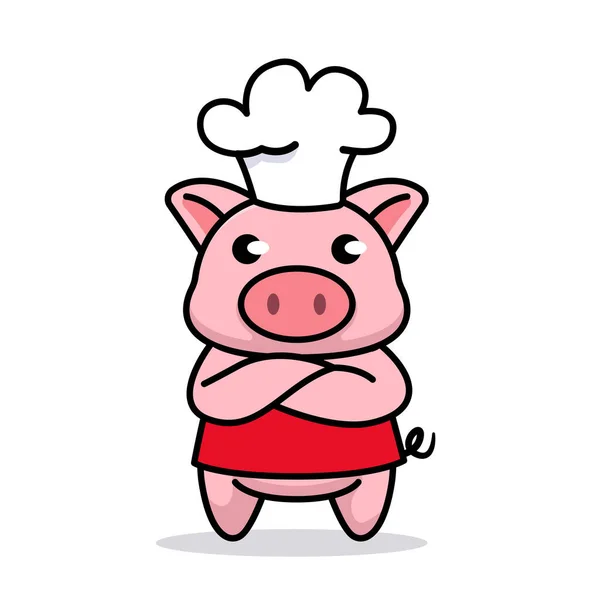 Cute Bayi Piggy Logo Maskot Koki - Stok Vektor