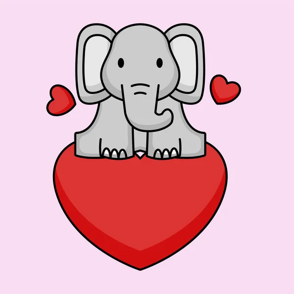 Симпатичный Слон День Святого Валентина — стоковый вектор