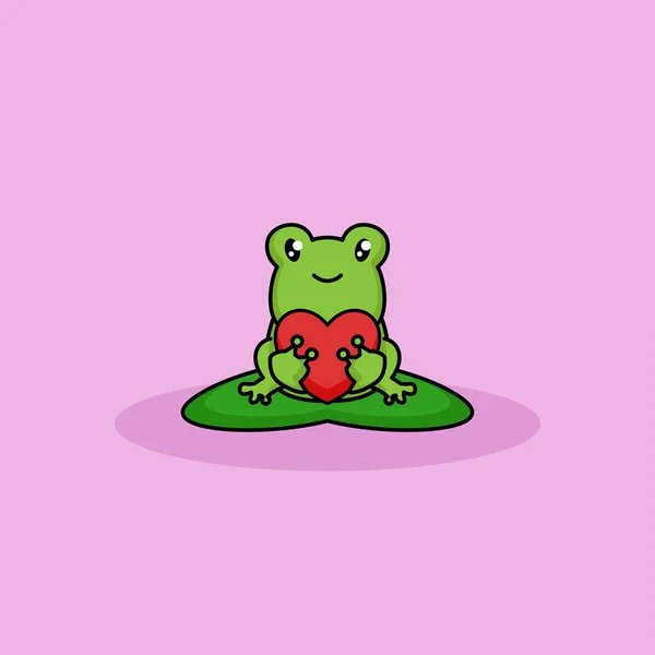 Cute Frog Animal Valentine Day — Stock Vector