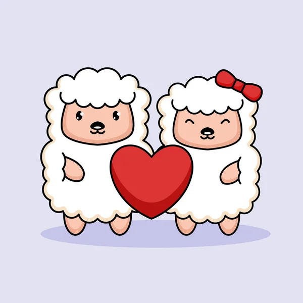 Mignon Mouton Amoureux Saint Valentin — Image vectorielle