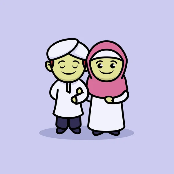 Pasangan Muslim Desain Ilustrasi Yang Lucu - Stok Vektor