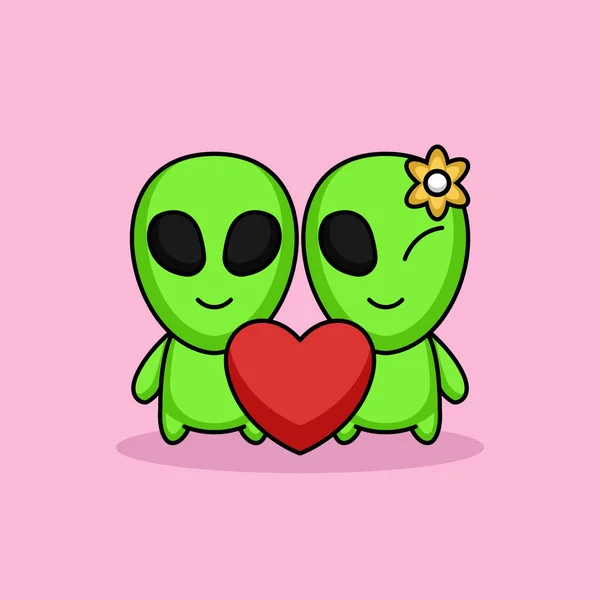 Mignon Couple Extraterrestres Tomber Amoureux — Image vectorielle