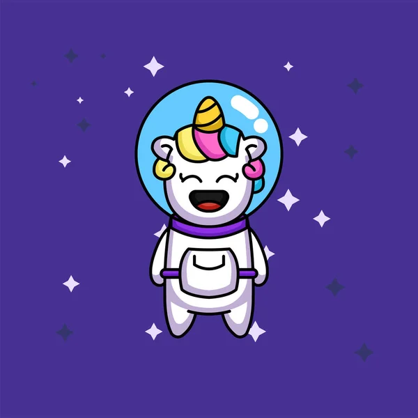 Cute Unicorn Spacesuit Costume Flying — Stock Vector