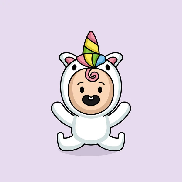 Mignon Enfant Avec Design Logo Mascotte Licorne — Image vectorielle