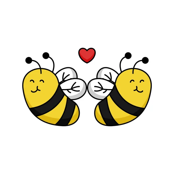 Schattige Bijen Valentine Vector Illustratie — Stockvector