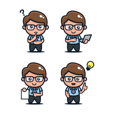 Set of Cute geek nerd mascot design icon illustration clipart