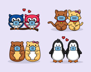 Hayvan çiftler Sevgililer Günü 'nde maske takarlar.