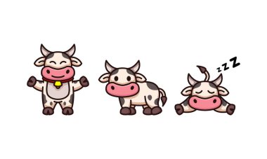 Çeşitli pozisyonlarda şirin bir inek.