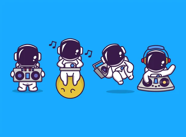 Set Van Leuke Astronaut Met Disco Party Muziek — Stockvector