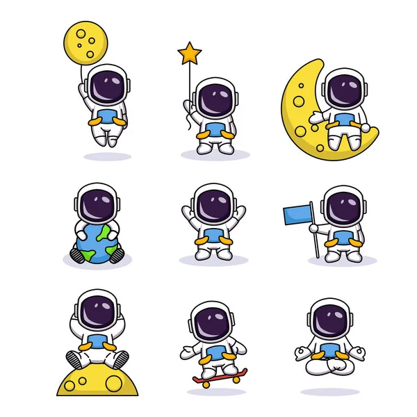 Conjunto Lindo Astronauta Con Pose Adorable — Vector de stock