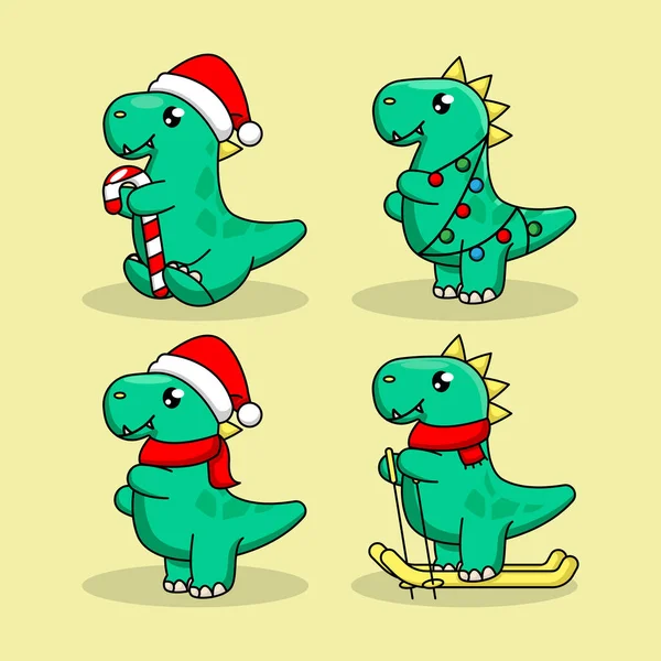 Noel kostümlü şirin bir bebek dino seti.