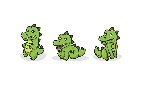 Cute Bebê Crocodilo Mascote Design Conjunto Ilustração —  Vetores de Stock