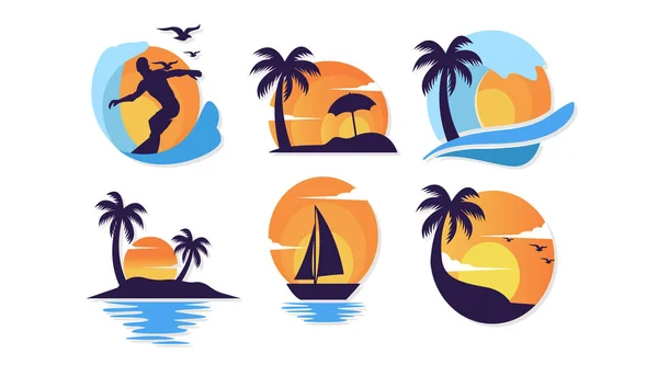Set Summer Beach Logo Design — Stock Vector