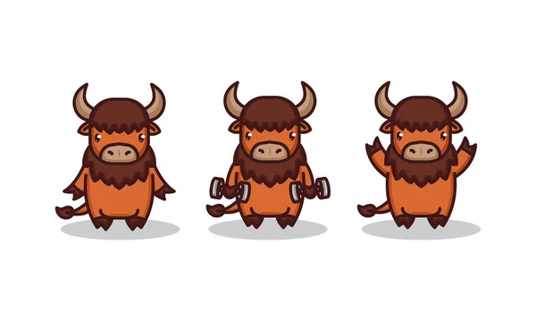 Set Von Niedlichen Baby Bisons Chibi — Stockvektor