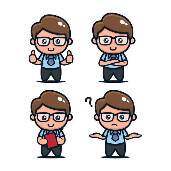 Set Van Schattige Geek Nerd Mascotte Ontwerp Pictogram Illustratie — Stockvector