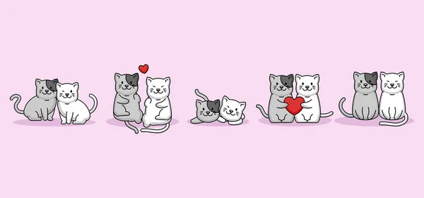 Set Von Süßen Paar Katzen Liebe Valentinstag — Stockvektor