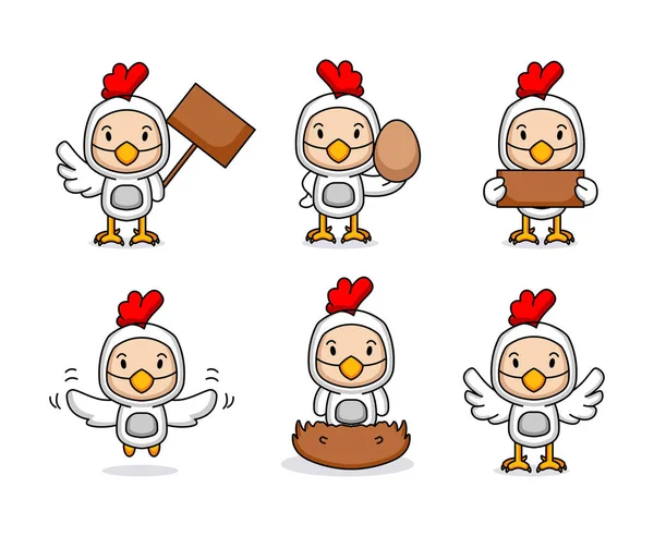 Cute Kid Chicken Costume Mascot — Stock Vector