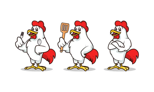 Rooster Mascot Design Illustration Vector Template Set White Background — Stock Vector