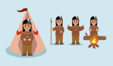 Hint yerlilerinin sevimli maskot tasarımı çizimleri.