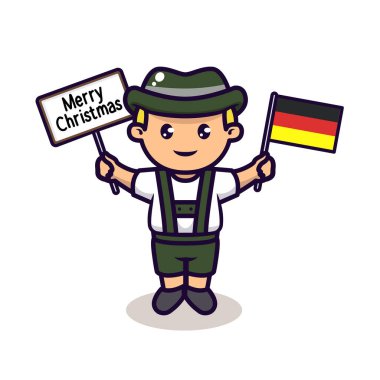 Sevimli Alman çocuk elinde Noel afişi tutuyor