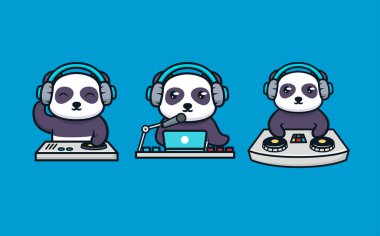 DJ 'in ekipmanlarıyla bir çift şirin panda.