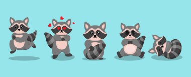 Şirin rakun kawaii logo tasarımı çizimleri.