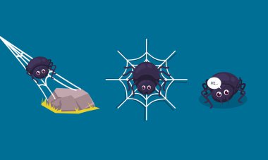 Şirin ama ürkünç bir örümcek Cadılar Bayramı maskot tasarımı çizimi