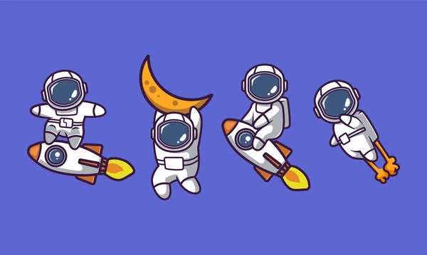 Carino Astronauta Nello Spazio Disegno Della Mascotte Illustrazione — Vettoriale Stock