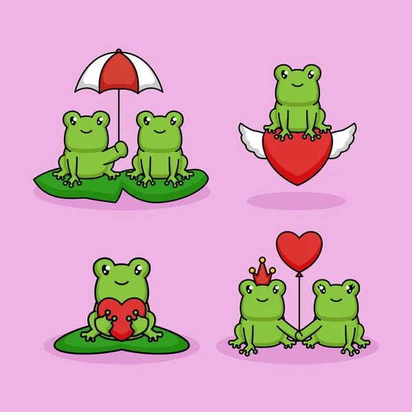 Bir Çift Şirin Kurbağa Sevgililer Günü Nde Sevişir — Stok Vektör