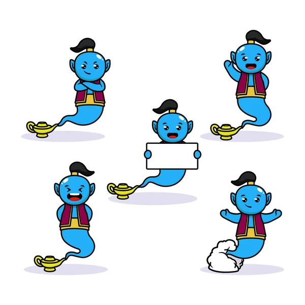 Şişe maskot logosunda sevimli bir cin seti.