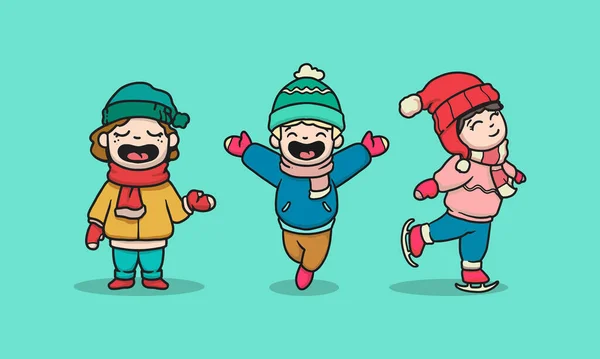 Készlet Aranyos Gyerekek Téli Karácsonyi Ruha — Stock Vector