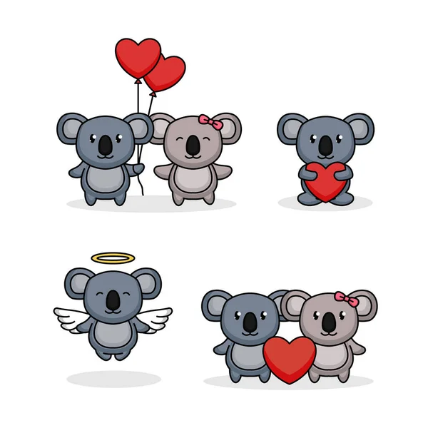 Set Von Niedlichen Koala Zum Valentinstag — Stockvektor