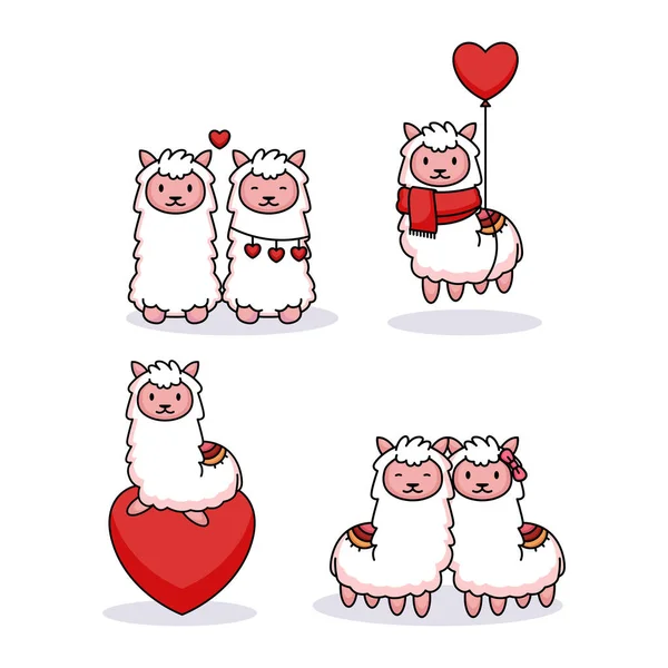 Ensemble Mignon Lama Saint Valentin — Image vectorielle