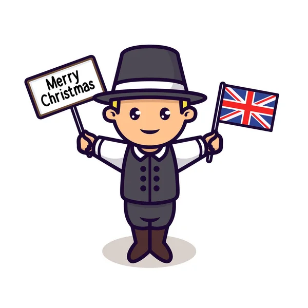 Schattig Brits Kind Met Kerst Banner — Stockvector