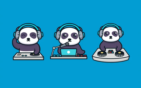 DJ 'in ekipmanlarıyla bir çift şirin panda.