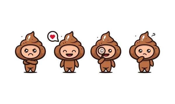 Cute Poop Mascote Personagem Design Ilustração Conjunto Com Fundo Branco —  Vetores de Stock