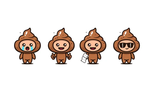 Cute Poop Mascote Personagem Design Ilustração Conjunto Com Fundo Branco —  Vetores de Stock
