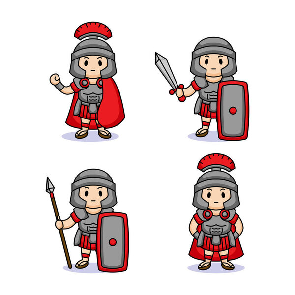 set of cute kids with roman legion costume
