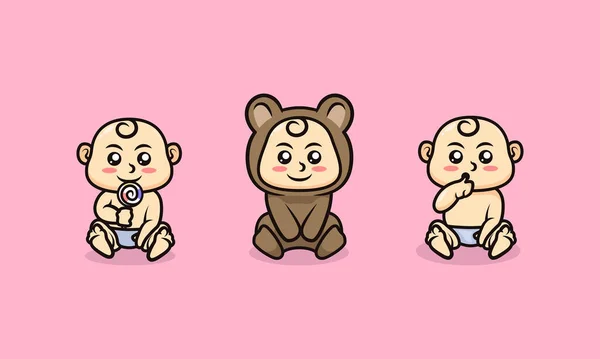 Zestaw Cute Baby Stanowić Wzór Ilustracji Wektor Szablon — Wektor stockowy