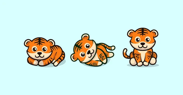 Lindo Bebé Tigre Mascota Diseño Con Varios Pose Vector Plantilla — Vector de stock